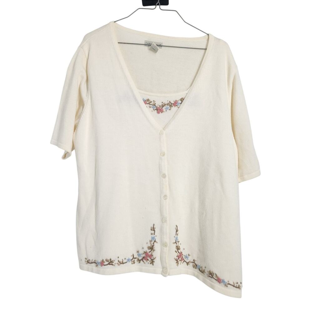 Yarnworks Cream Colored Layered Short Sleeve Top Womens Size Extra Large XL